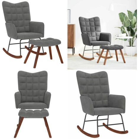 Mecedora con taburete de terciopelo gris oscuro - Mecedora - Silla