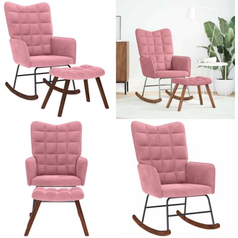 Mecedora con taburete de terciopelo rosa - Reposapiés - Silla de descanso