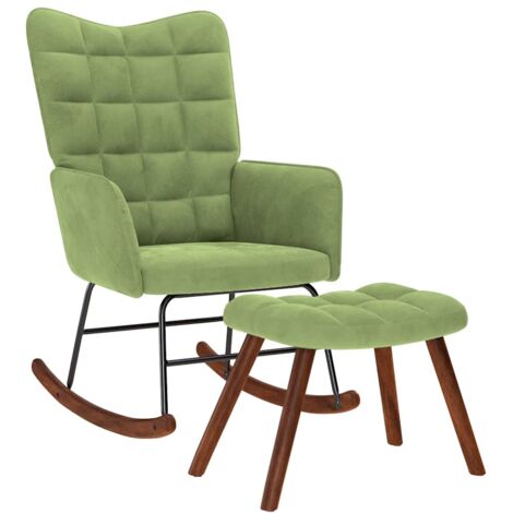 Mecedora con taburete de terciopelo verde claro