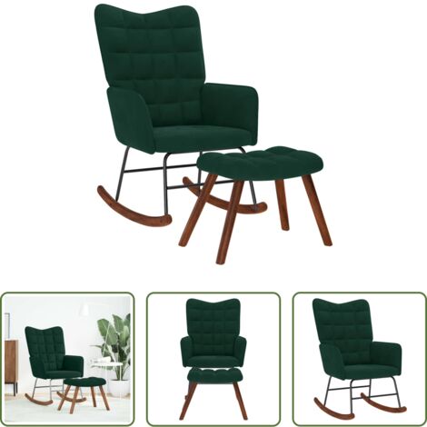 Mecedora con taburete -  Mecedora con taburete de terciopelo verde oscuro