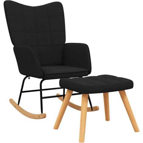 Mecedora de enfermería acolchada Relax para salón con reposapiés de tela negra DEC028880
