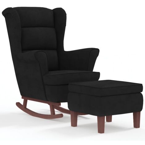 Mecedora de Enfermería con Reposapiés Acolchado Relax para Salón con Patas de Madera y Terciopelo Negro DEC028764