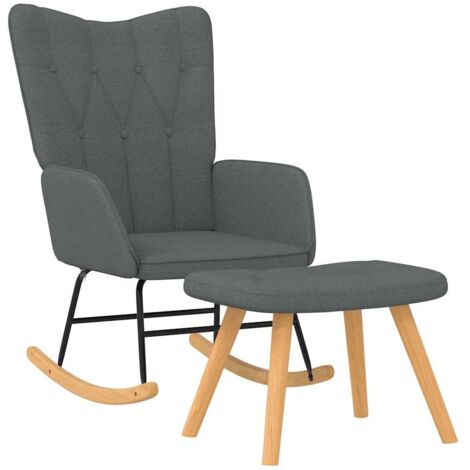 Mecedora de Enfermería Relax Tapizada para Salón con Reposapiés en Tela Gris Oscuro DEC028796