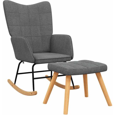 Mecedora de Enfermería Relax Tapizada para Salón con Reposapiés en Tela Gris Oscuro DEC028876