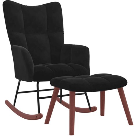 Mecedora de Enfermería Relax Tapizada para Salón con Reposapiés y Terciopelo Negro DEC028834