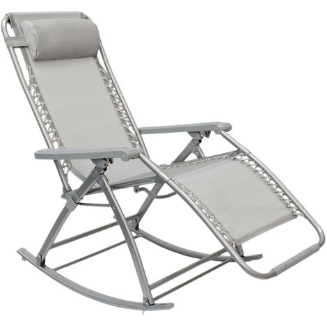 Mecedora de jardin AMANKA con reposapiernas y respaldo ajustables Plegable y Reclinable estructura en Acero aprox 178x70cm Peso máx soportado 120Kg Gris