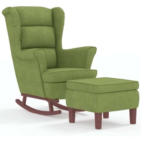 Mecedora de lactancia tapizada y relajante para sala de estar con patas de madera y reposapiés de tela verde claro DEC028768