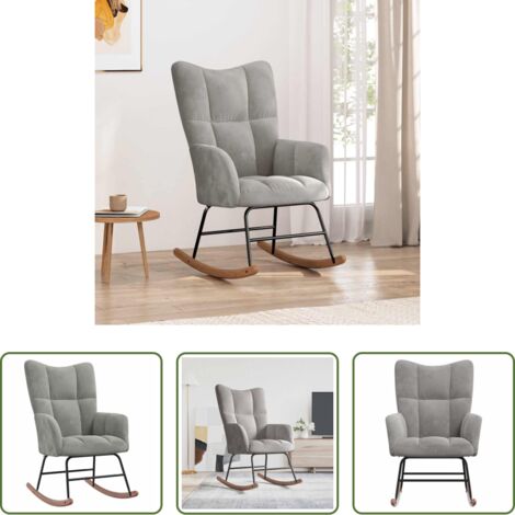Mecedora de terciopelo -  Silla mecedora de terciopelo gris claro