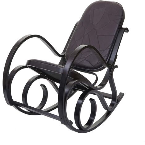 Mecedora en madera de nogal, asiento de cuero patchwork marrón FAB04021