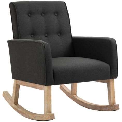 Mecedora mecedora de diseño moderno respaldo acolchado en tela patas de madera tela topo FAL101543