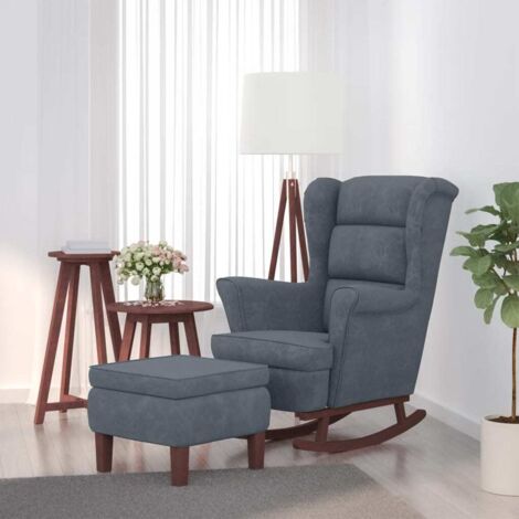 Mecedora orejera de terciopelo gris oscuro y madera maciza