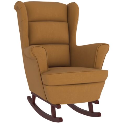 Mecedora patas de madera de caucho macizo asiento de terciopelo marrón extra confort DEC029162