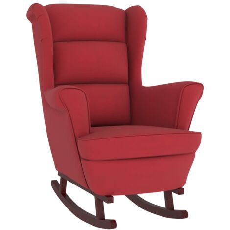 Mecedora patas madera caucho asiento terciopelo rojo burdeos extra confort DEC029156
