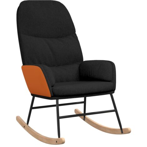 Mecedora relax acolchada para salón en tela negra y PVC naranja DEC029053