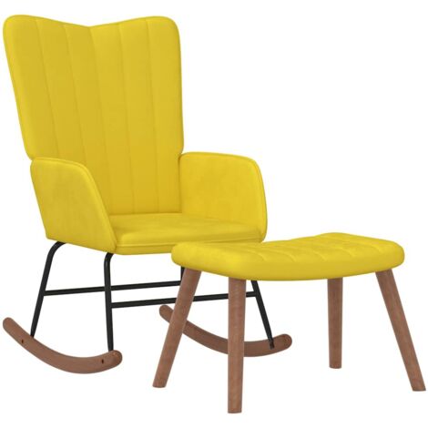 Mecedora relax para salón con reposapiés en terciopelo amarillo mostaza DEC028814