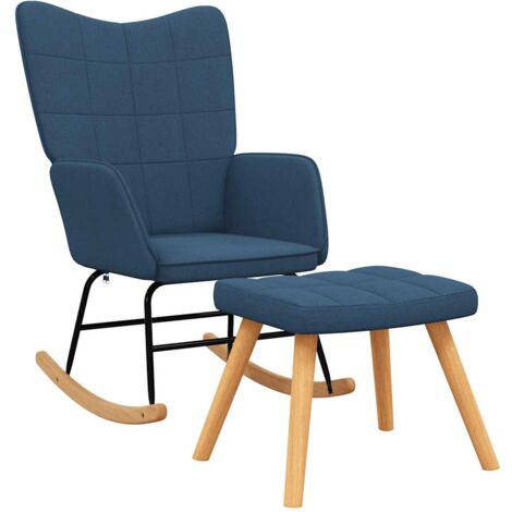 Mecedora relax tapizada para salón con reposapiés en tela azul DEC028868