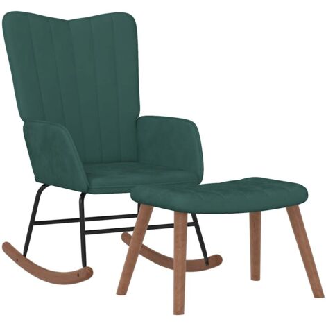 Mecedora relax tapizada para salón con reposapiés en terciopelo verde oscuro DEC028853