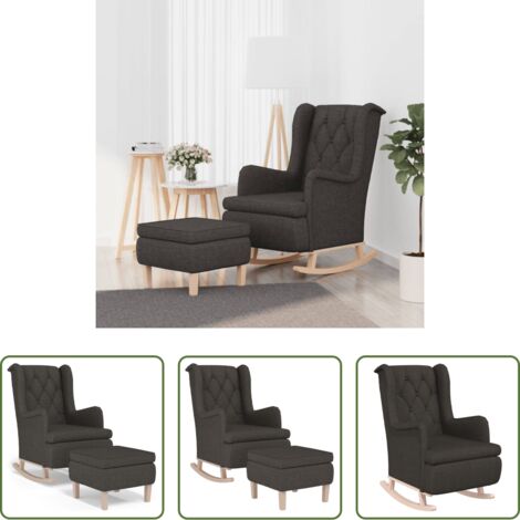 Mecedora -  Sillón con patas mecedoras y taburete de tela gris oscuro