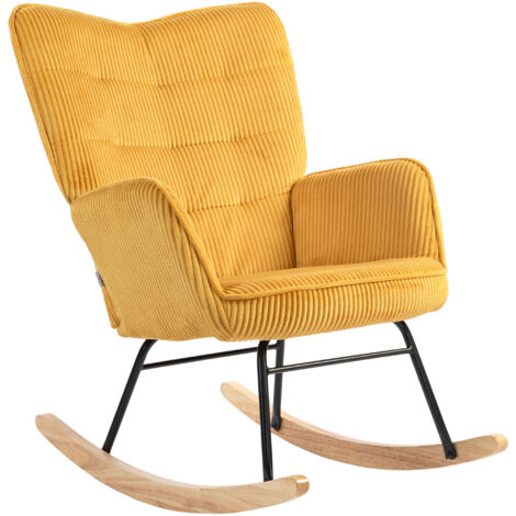 Mecedora, sillón mecedor con aspecto de vellón bereber, reposabrazos, sillón con patines de madera, sillón reclinable para salón, dormitorio, amarillo
