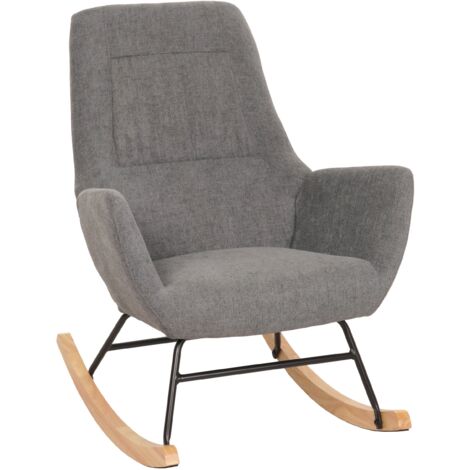 Mecedora sillón relax con reposabrazos en madera, metal y tela gris oscuro 040006906