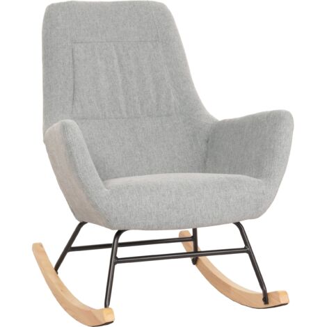 Mecedora sillón relax con reposabrazos en madera, metal y tela gris verdoso 040006907