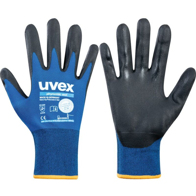 Mechanical Hazard Gloves, Polymer Foam Coated, Blue/Black, Size 9 - Uvex