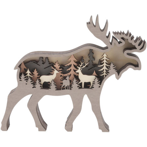 Mechanisch gravierte Buchsbaumfigur, mehrschichtiges Design, elegante Naturdekoration, Waldornament, Hirsch