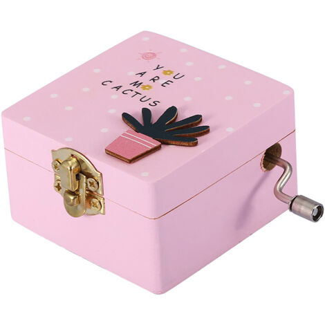 Mechanische Spieluhr aus Holz mit Handkurbel – Rosa und personalisierbares Geburtstagsgeschenk