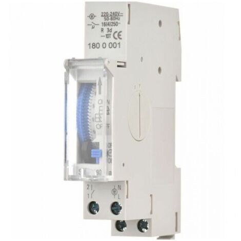 Mechanischer 24-Stunden-Timer, Mindestzeit 15 Minuten, Schienenmontage, integrierter Akku, SUL180a AC220–240 V, grau