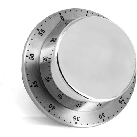 Mechanischer Küchentimer mit Magnetfuß, 60 Minuten, akustischem Signal, Edelstahl, zur Kühlschrankmontage
