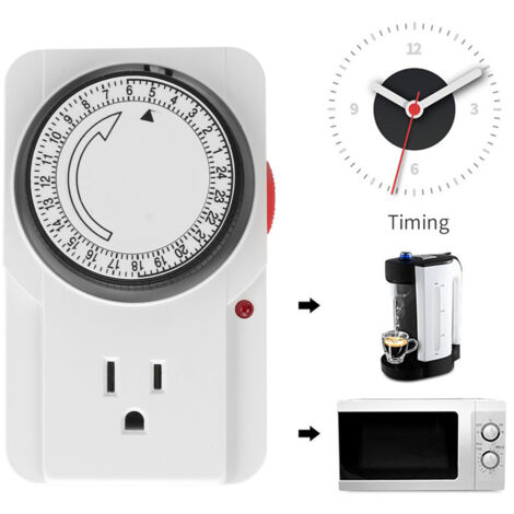 Mechanischer Timer für Steckdose – 24-Stunden-Zyklus – 3 Pins, 2 Modi – ABS-Gehäuse 120 x 72 x 50 mm – Steuert Licht/Fernseher/Ventilator