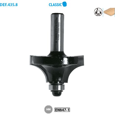 Mèche 1/4 de rond avec plat + guide Classic ø 38 ø Queue 8 Long. Utile 19 Nbr coupes 2 Rayon 12mm