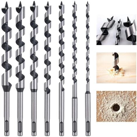 PNUATICM Mèche à Bois Hélicoïdal, 7 PCS SDS-Plus Forets à Bois Set en Acier Au Carbone Spiral Trou Cutter Outil à Bois Kit, D'outils avec Diamètre 6mm/8mm /10mm/12mm /14mm/16mm/18mm