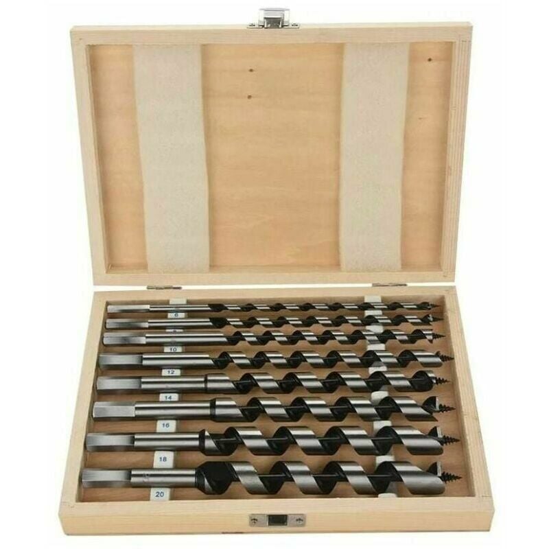 Mèche à Bois Hélicoïdal HSS, Lot de 8pcs Foret à Bois Fraise à Bois Hélicoïdal en Acier au Carbone avec Longueur 230mm Diamètre 6mm 8mm 10mm 12mm