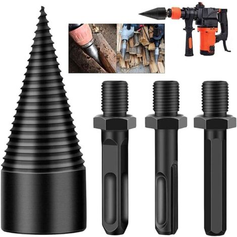 Mèche à bois pour perceuse, Fendeur de bûches de bois de chauffage 3 pièces foret cônes amovibles allumer du bois fendre des bûches forets perceuses électriques robustes tournevis à cône hexagonal + c