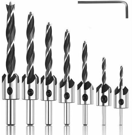 Mèche à bois pour perceuse,Foret Bois avec Fraise, Fraise Bois Conique en HSS Acier Forets à bois à Haute Vitesse Avec Clé Hexagonale Aésoir Chanfreinage Outil 3 4 5 6 7 8 10mm 8 Pcs