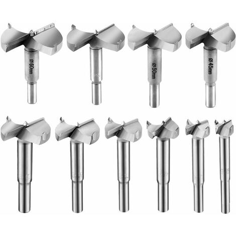 Mèche à bois pour perceuse,Meche Bois Fraise Bois foret bois Meche a Faconner Mèche à Bois Carbure Installation de Portes Sphériques pour Trou Travail Bois Plastique Contreplaqué Tiroir 15-60mm 10 Pc