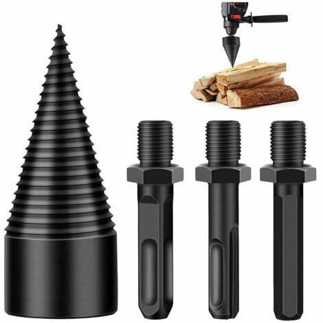 Mèche à fendre le bois Mèche conique 42 mm Mèche à fendre le bois Outil de meulage à cône à vis à fendre durable avec 3 poignées de perceuse carrée/ronde/hexagonale