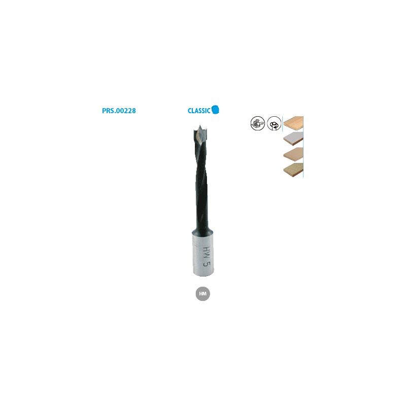 Mèche tourillons carbure pour mafell Classic ø 5 Long. 58 Long. Utile 38mm