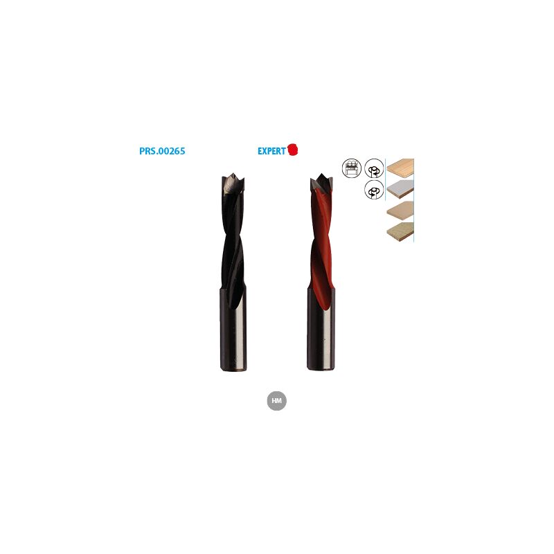 Mèche à tourillons carbure pour bois Expert ø 12 Long. 70 Long. Utile 35 Sens l (gauche)