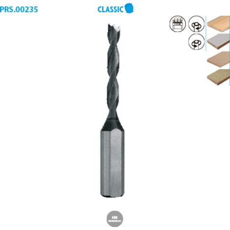 Mèche à tourillons carbure monobloc pour bois Classic ø 3 Long. 57 Long. Utile 25 Sens L (gauche)