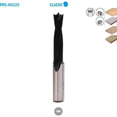 Mèche à tourillons carbure pour bois Classic ø 5 Long. 70 Long. Utile 35 Sens  R (droit)
