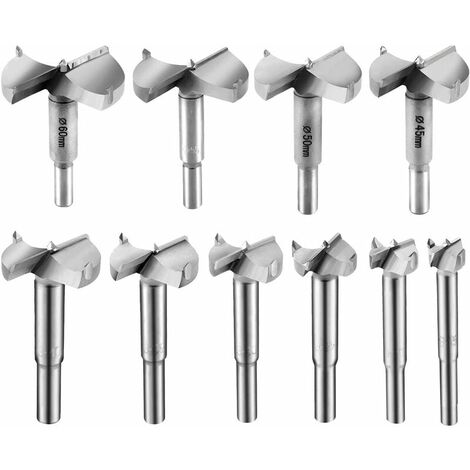 Meche Bois 15-60mm 10 Pcs Fraise Bois foret bois Meche a Faconner Mèche à Bois Carbure Installation de Portes Sphériques pour Trou Travail Bois Plastique Contreplaqué Tiroir