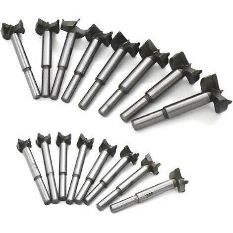 Meche Bois Foret, Carbone Acier à Haute Vitesse Trépan pour Bois Scie à poinçonner Dalles en Bois Trous de perçage pour Aile Plate Charnière en carbure cémenté   15-35mm 16PCS