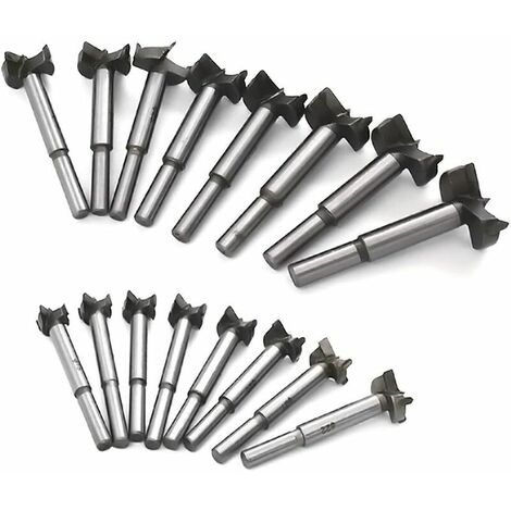 Meche Bois Forstner Foret 15-35Mm 16Pcs, Carbone Acier À Haute Vitesse Trépan Pour Bois Scie À Poinçonner Dalles En Bois Trous De Perçage Pour Aile Plate Charnière En Carbure Cémenté
