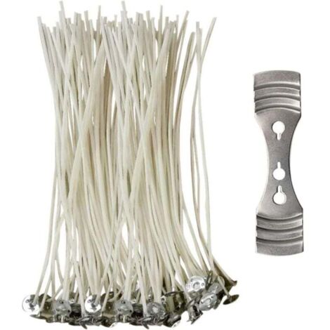 Mèche Coton Naturel 15 cm Lot de 100 avec Support Guide Fabrication Bougies Parfumées Écologiques