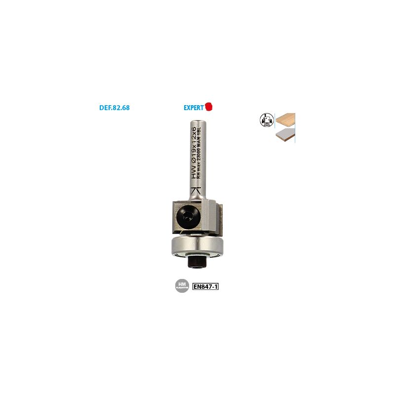 Leman - Mèche d'affleureuse à plaquettes réversibles + guide Expert ø 19 ø Queue 8 Long. 55 Long. Utile 12mm