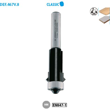 Mèche d'affleureuse avec joint en "v" HM + guide D. 12,7 mm L.U. 26 mm Q. 8 mm - 4678.713.01 - Leman