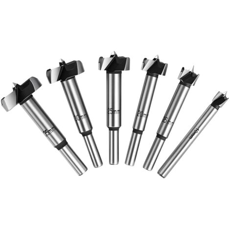 Mèche Forstner pour bois, Mèches Forestières, 6 PCS (10/15/20/25/30/35mm), Foret à Bois en Alliage de Qualité Supérieure avec Queue Ronde Pour le Perçage Dans le Bois,Contreplaqué