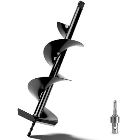 Mèche pour Tarière Ø 200 mm x 80 cm- Adaptateur SDS-Plus - Acier au manganèse - Pro Tarière pour Perceuse à Terre Compatible Perceuse Électrique/Gaz, Pour Plantation, Piquets, Clôtures